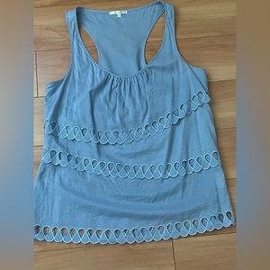NWOT Matty M Light Blue Racerback Tank Top with Ruffles, Size Medium